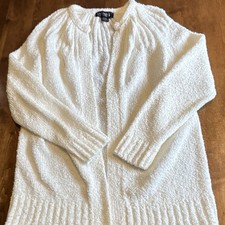 Vintage Le Chois II White Chenille Boucle Cardigan Sweater Sz 40 Taiwan 80s