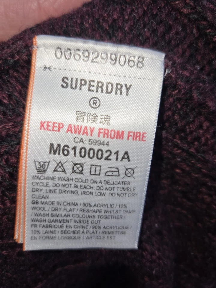 Mens XXL 2XL Superdry Burgundy / Claret Cable Knit Jumper. Good Clean Condition. - Image 3 of 3