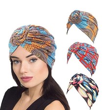 3 Pieces African Turban for Women Knot Pre-Tied Bonnet Beanie Cap Headwrap