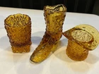 3 Vintage Amber Daisy Button Toothpick Holders Fenton L.E. Smith