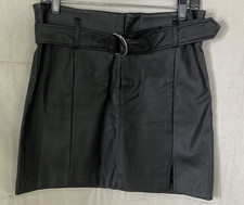 Forever 21 Black Faux Leather Belted Mini Skirt Size LARGE