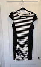 AA Studio AA Pencil Dress Black And White Stripes w/ Black Sides Stretch Knit 6
