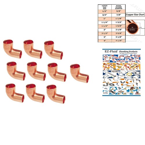 EZ-FLUID 1/2" Short Radius Wrot Copper Street 90 Elbow 10-Pack