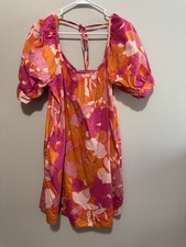 Free Assembly Orange V-Neck Tiered Summer Dress, Size S