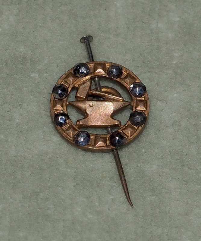 Antique HAMMER & ANVIL PIN - Gold Tone w/ MARCASITES