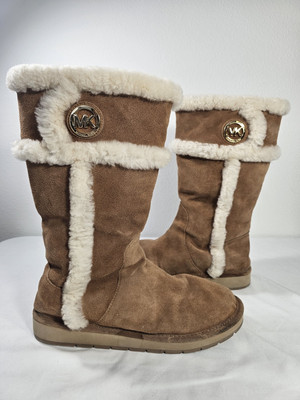 Michael Kors Winter Tall Suede Boots Walnut size 10 Warm Cozy