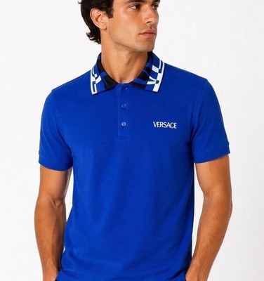 Versace Men s Polo Shirt Royal Blue Versace Logo Button Collar Size 2XL RP £440