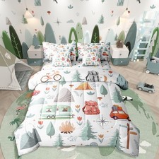 Camper Theme 7 Pcs Comforter Set Full Bed in a Bag,Happy Camping Bedding Set,...