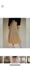 Anthropologie Maeve Natalia Sequined Midi Skirt Liquid Gold Size 8 