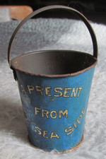 Small Antique Tin Plate Bucket :  " A Present From The Sea Side " - Circa 1920