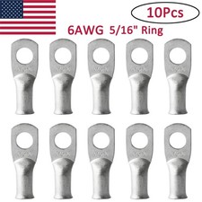 10PCS 6AWG Cable Lug 5/16" Stud Ring Battery Terminal Tinned Copper Connector US