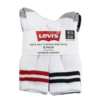 Levi's Men's Half Cushion Superior Comfort White Grey Socks 8 Pack