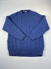 Vintage Quill's Woolen Market Blue Fisherman Sweater Men's XL Wool Cable Knit