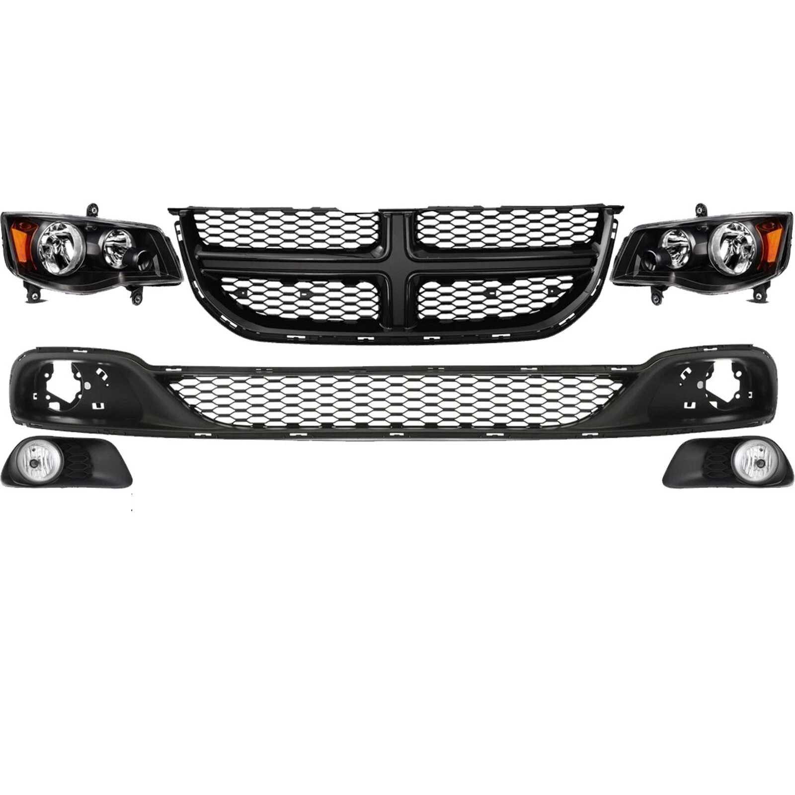Front Grille Assembly & Head Light Pair Kit For 2011-2020 Dodge Grand Caravan thumbnail 2