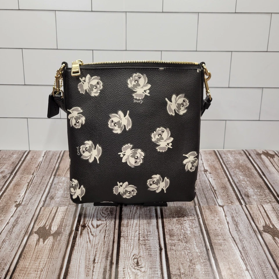 COACH Kitt Daisy Floral Print Leather Messenger Crossbody Bag Black  - Image 2 of 4