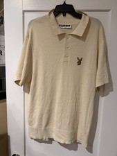 Playboy Graphic Casual Short Sleeve Crew Neck polo Mens Size M light tan