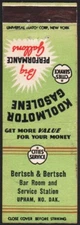Vintage matchbook cover CITIES SERVICE gas oil logo Bertsch Upham North Dakota