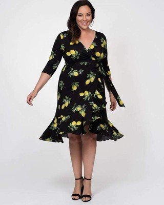 lemon print wrap dress