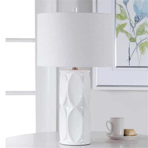 Uttermost Sinclair Contemporary Ceramic Metal and Fabric Table Lamp in White - Picture 1 of 6