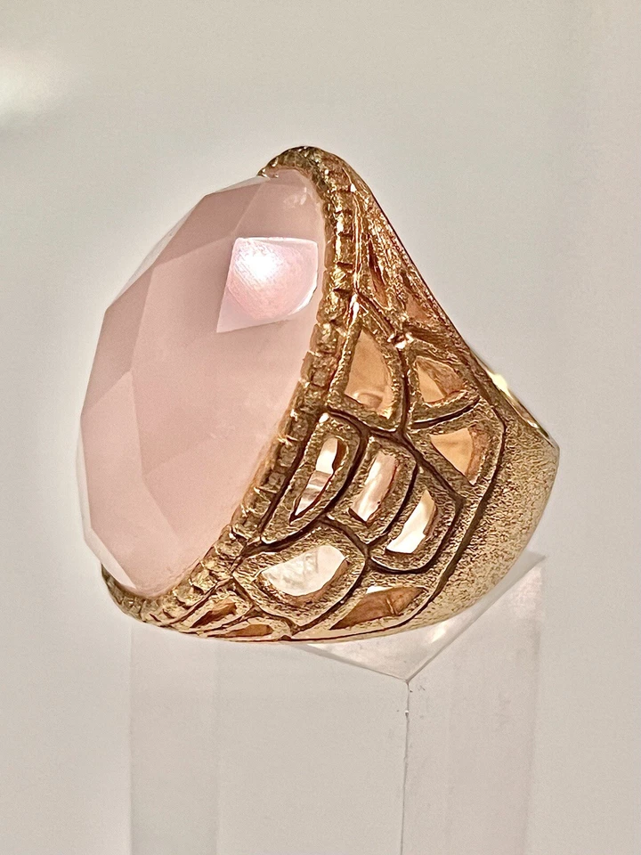 ANILLO RIVIKA FRIEDMAN* 28x25MM OVALADO FACETADO CUARZO ROSA ORO 18KT VERMEIL TALLA 6.5 Foto 3 de 4