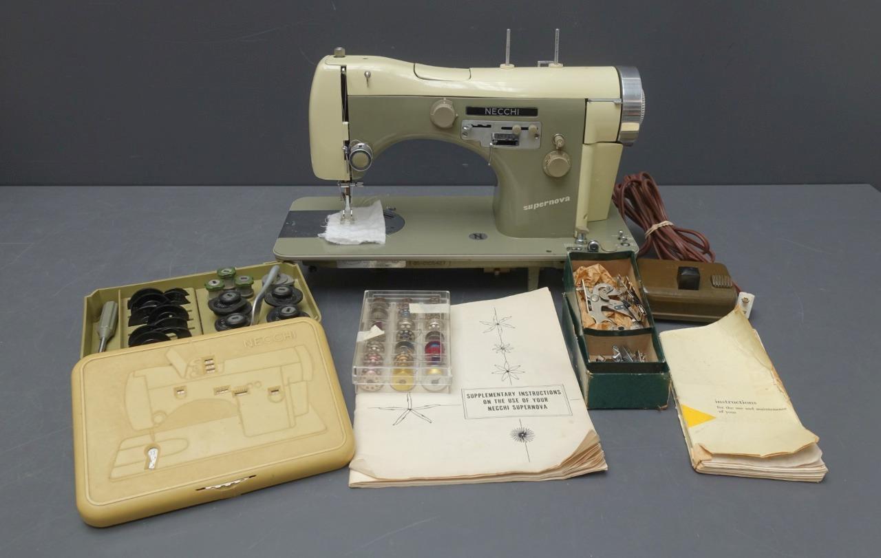 Vtg Necchi Supernova Automatica Sewing Machine w/ Attachments Italy *Tested* eBay