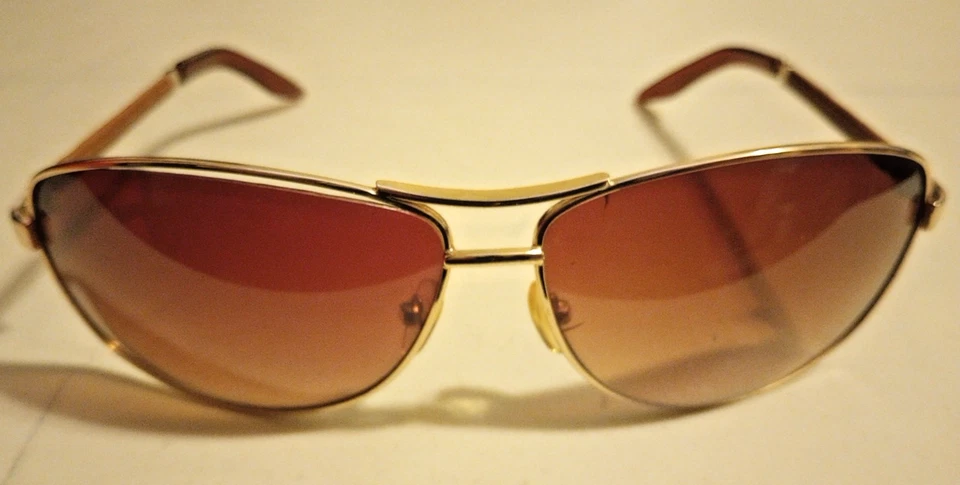 АВИАТОР СОЛНЦЕЗАЩИТНЫЕ ОЧКИ ЗОЛОТОЙ ОБОДОК КОРИЧНЕВЫЕ ЛИНЗЫ КОЖАНЫЙ ХРАМ НЕИЗВЕСТНЫЙ БРЕНД/МОДЕЛЬ - Изображение 2 из 4