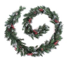 Image of Best Artificial 9ft Deluxe Frosted Christmas Garland with Pine Cones & Berries