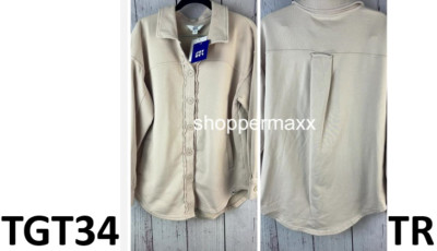 Women's French Terry Button Down Shacket - JoyLab, Ivory, Size- XS