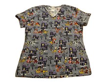 Disney Mickey Mouse Halloween Short Sleeve Scrub Top Gray Women's Small Nurse