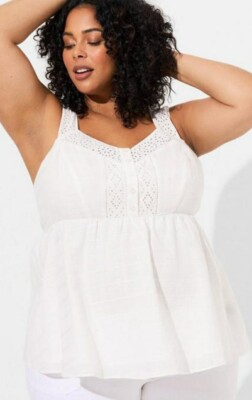 Torrid White Sweetheart Button Front Babydoll Tank/Top Plus Size