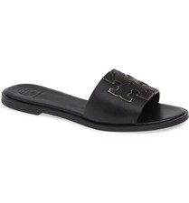 NEW Tory Burch Ines Flat Slides Black w/ Silver Accent - 5