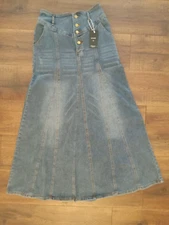 Chartou Medium Denim Maxi Stretch Button-front Pockets NWT