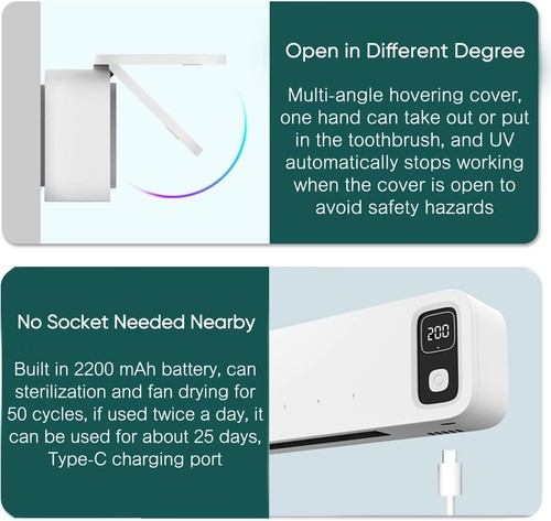 Advanced UV Toothbrush Dryer & Holder - Safe, Rechargeable, and Easy to Install - 第 7/10 張圖片