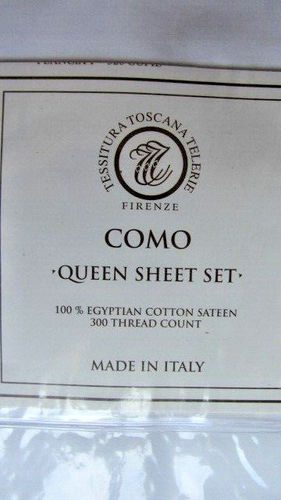 COMO 100% Egyptian Cotton Sateen QUEEN Sheet Set 300TC White NWT ITALY - Picture 2 of 6