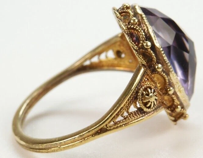 Antique 1920's Amethyst 14K Rose Gold Filigree Ring Size 5 UK-J1/2 4 CTTW Deco - Image 4 of 4