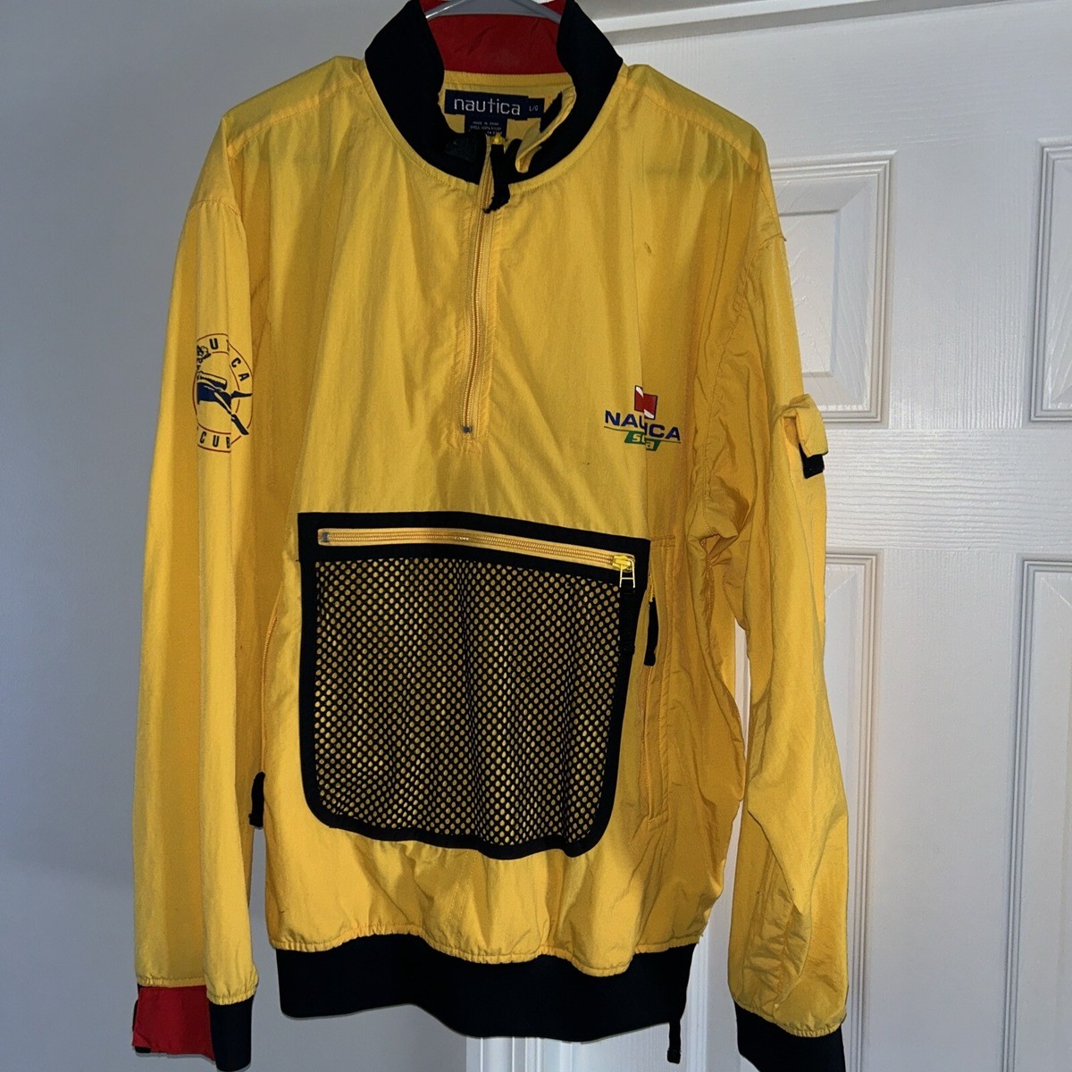 1990's NAUTICA scuba ナイロン パドリングジャケット Nautica Yellow Scuba Diving Mesh Scallop Pocket Jacket Boat / Ship