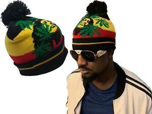 Black Rasta Weed Leaf Pot Cannabis Marijuana Tam Beanie Beanies Cap Hat Hats