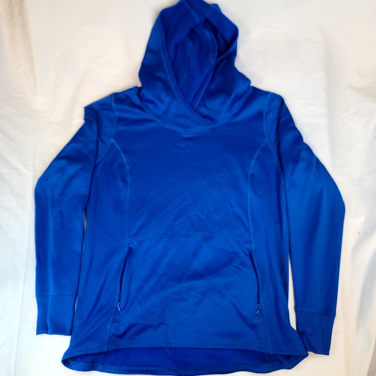 Boys Medium Blue Waffle Fleece Lined Pullover Hoodie Zipper Pockets Thumb  Hole