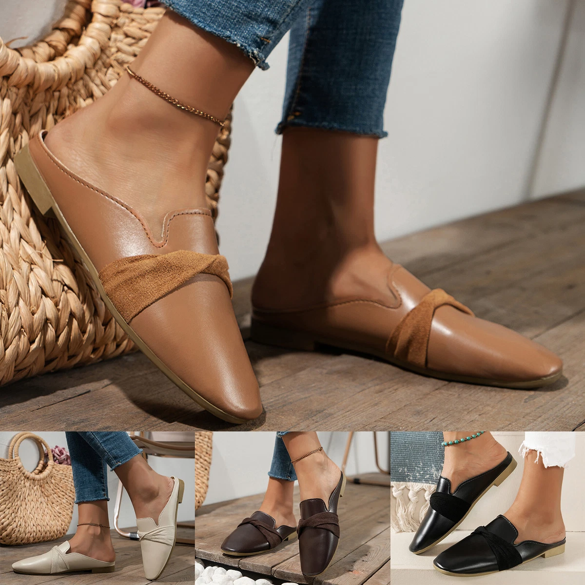 Casual Office Shoes for Women Ladies Fashion Solid Color Leather