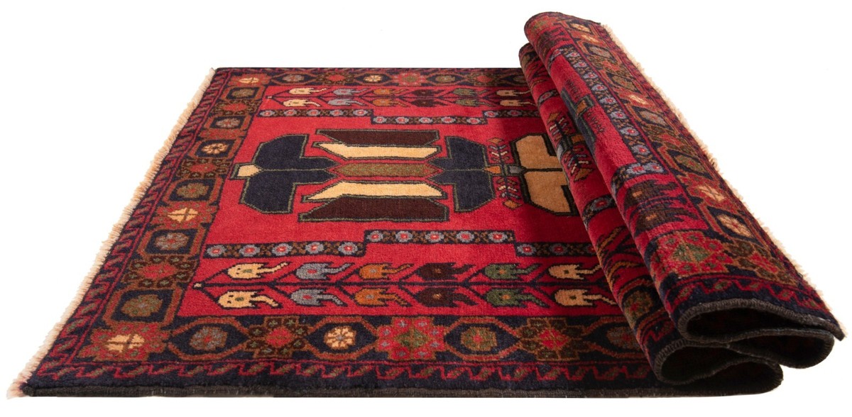 Tapis Persan Balouch Noué Main - 133 X 85 Cm - Laine Et Coton - Rouge Motif Oriental