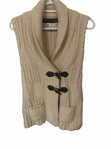 Willow Blossom Women’s Cardigan Cream Chunky Sweater Vest• Toggle buttons•Medium - Picture 3 of 9