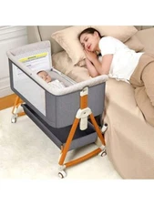 3 in 1 Baby Bassinet Bedside Sleeper, 6 Adjustable Heights, Removable Side Panel