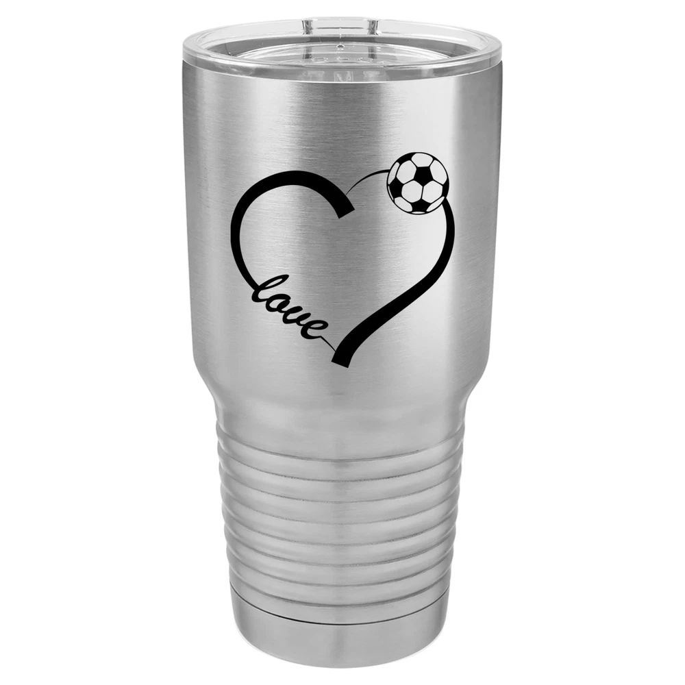 Tumbler 20oz 30oz Travel Mug Cup Insulated Stainless Steel Love Heart Soccer