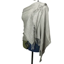 PASHMINA 70% Pashmina Cashmere 30% Silk Fringed Rectangle Scarf Light Gray 70x27