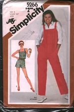 5266 Vintage Simplicity Sewing Pattern Misses 1980s Jiffy Pull on Jumpsuit 6 OOP