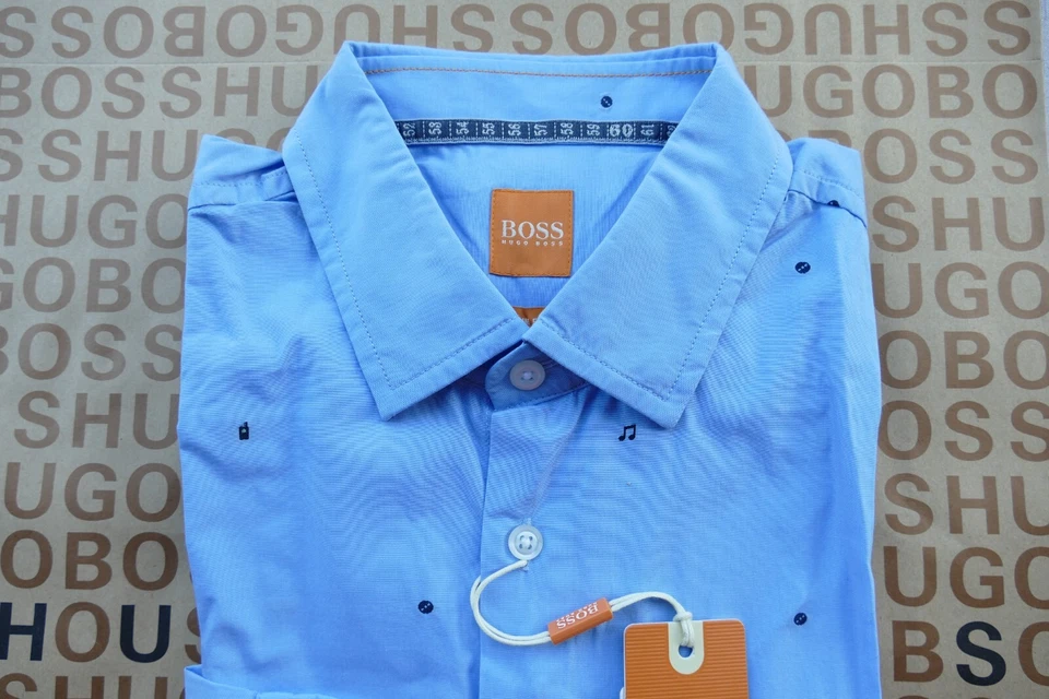 New Hugo BOSS men blue slim musical notes casual smart jeans suit shirt MEDIUM - Image 2 of 4