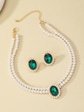 3pcs/Set Glamorous Rhinestone Faux Pearl Decor Jewelry Set For Women For