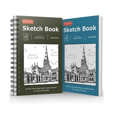 Soucolor 5.5" x 8.5" Sketchbook Pack of 2, 200 Sheets Sketch Book, Spiral Bou...