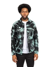 Victorious Men's Casual Distressed Tie Dye Chest Pockets Denim Jacket DK185