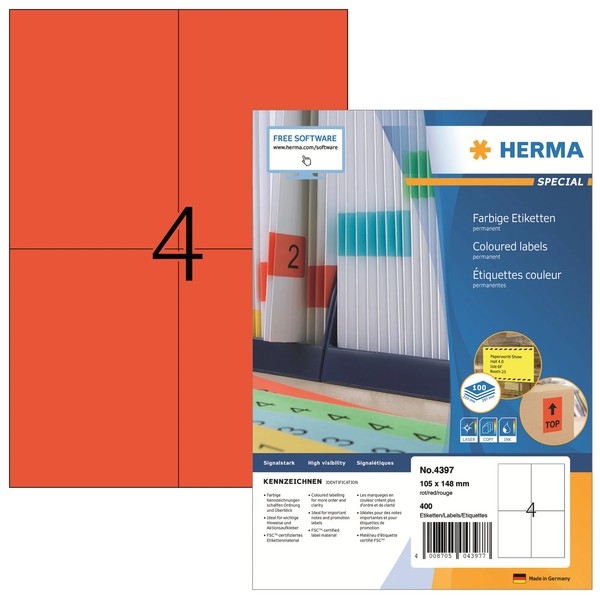 Herma Universal-Etiketten Special, 105 X 148 Mm, Rot 1 Bis 28 Stk Spare 22%-image